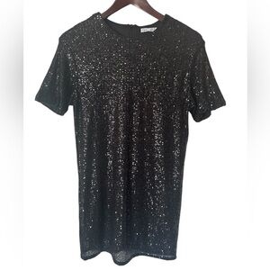 Dex women's black sequins party dress size XS - S short sleeves, relaxed fit